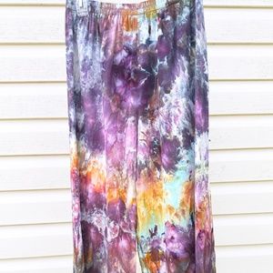 Ice Dye Wide leg Flowy Pants Galaxy Purple Lightweight Tie Dye Cropped Bamboo